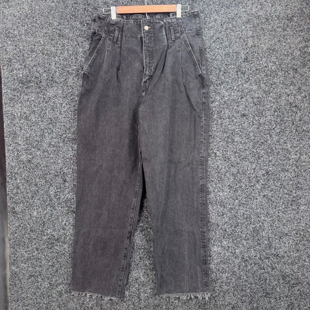 Abercrombie & Fitch A&F Mom Jean Black Pleated Paperbag Waist Raw Hem 32 14R